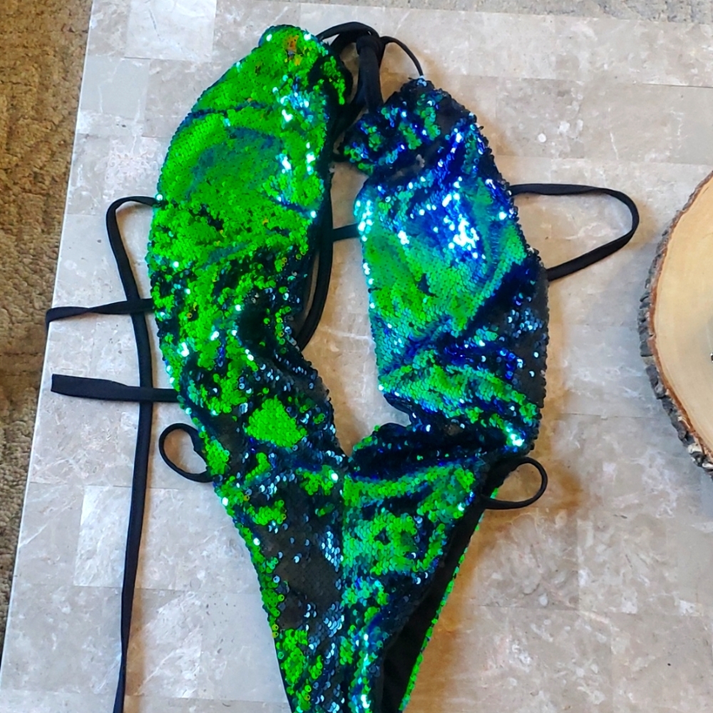 1 piece sequin multi color bikini